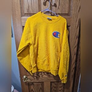 Champion Mens Medium Reverse Weave Sweatshirt Big Logo Crew Neck Yellow Y2K